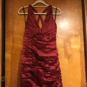 Red satin/ruched cocktail dress